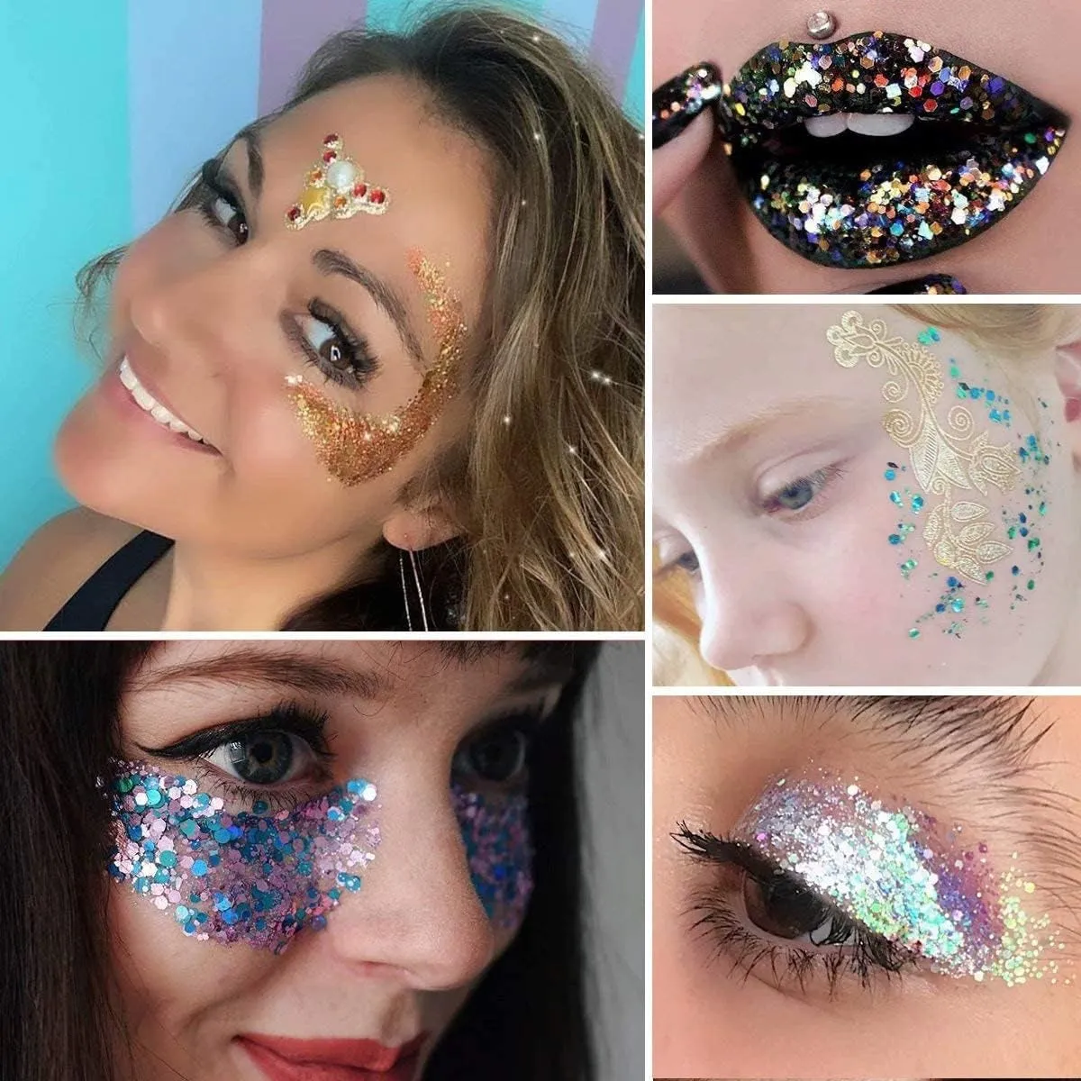 Holographic Chunky Glitter, Set of 12,  Craft Glitter for Resin Art Crafts, Cosmetic Glitter for Nail Body Face Eye, Epoxy Resin Glitter Sequin Flake Sparkle for Slime Tumbler Jewelry Making