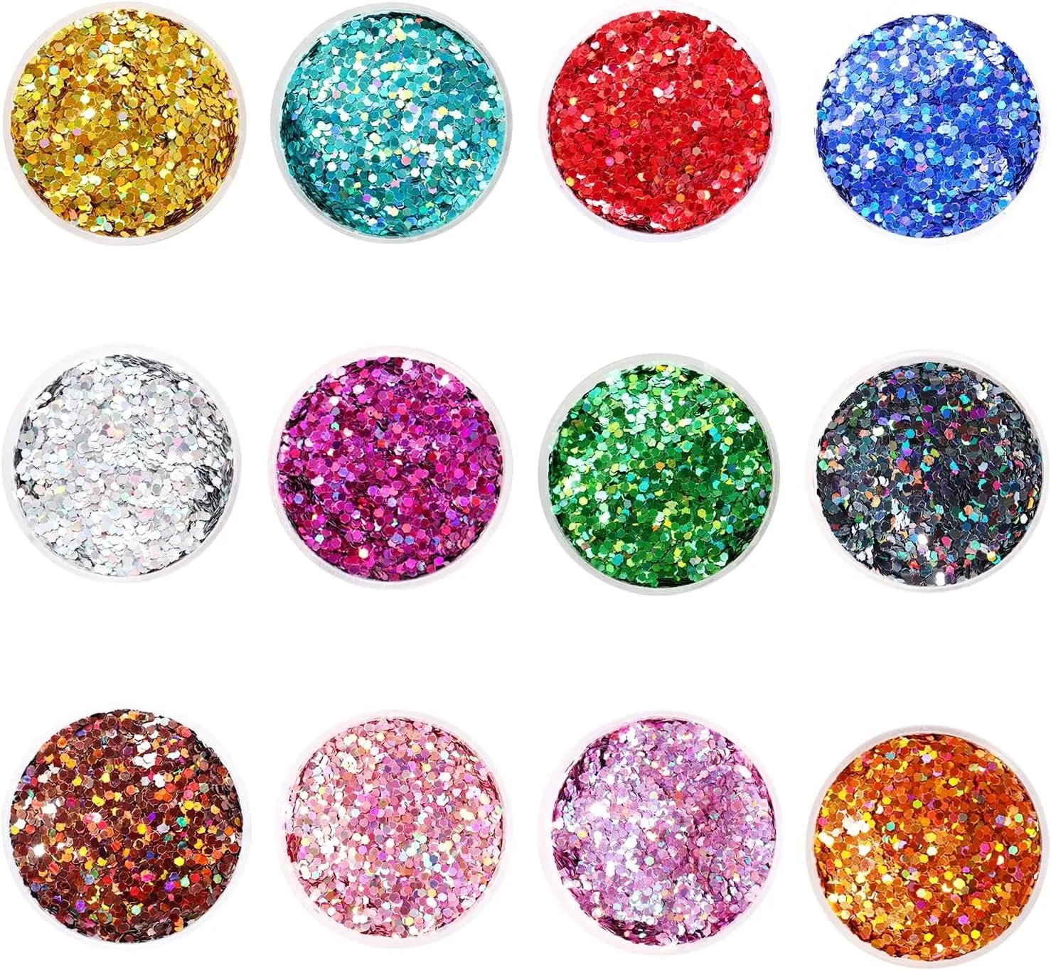 Holographic Chunky Glitter, Set of 12,  Craft Glitter for Resin Art Crafts, Cosmetic Glitter for Nail Body Face Eye, Epoxy Resin Glitter Sequin Flake Sparkle for Slime Tumbler Jewelry Making