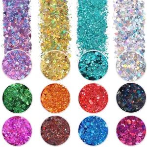 Holographic Chunky Glitter, Set of 12,  Craft Glitter for Resin Art Crafts, Cosmetic Glitter for Nail Body Face Eye, Epoxy Resin Glitter Sequin Flake Sparkle for Slime Tumbler Jewelry Making