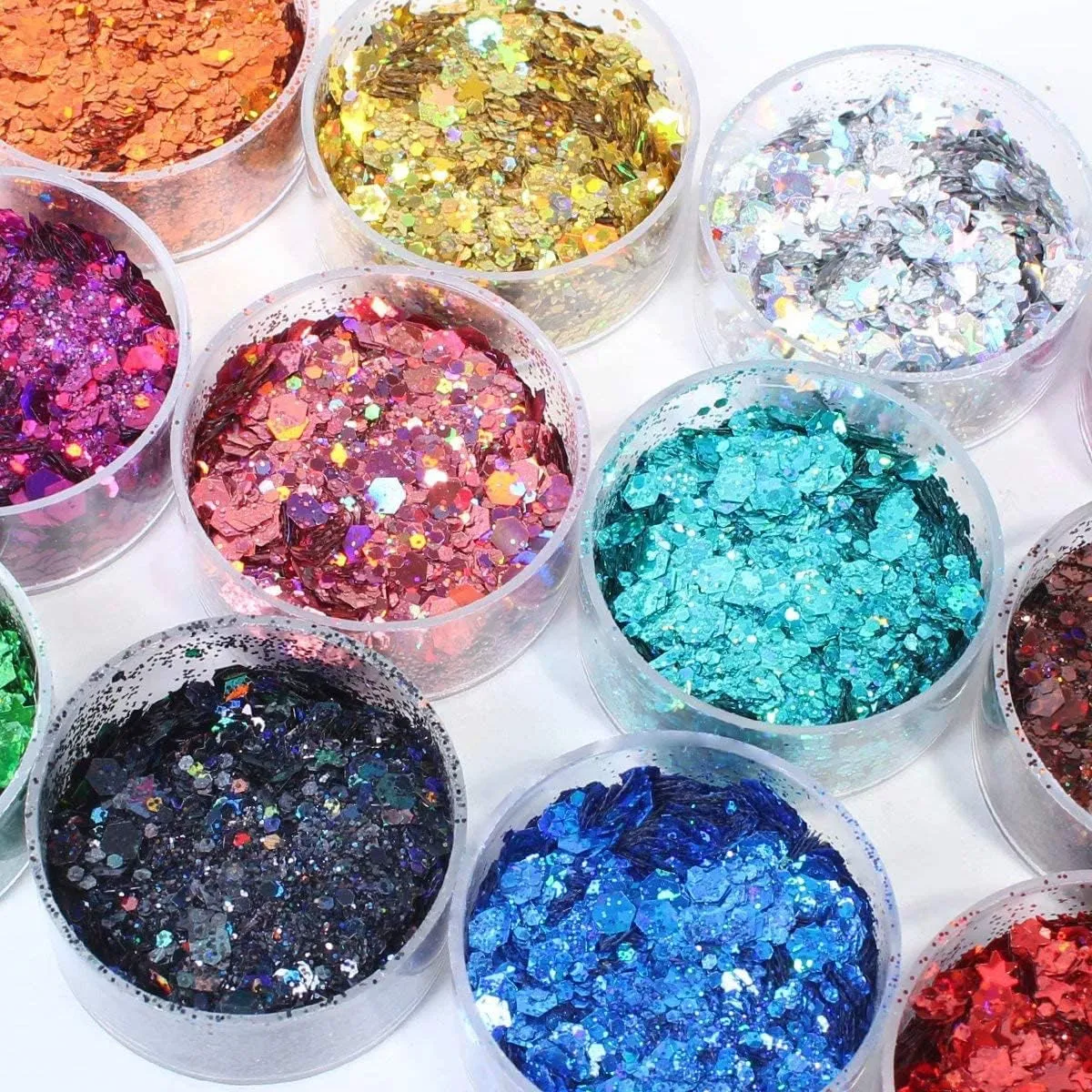 Holographic Chunky Glitter, Set of 12,  Craft Glitter for Resin Art Crafts, Cosmetic Glitter for Nail Body Face Eye, Epoxy Resin Glitter Sequin Flake Sparkle for Slime Tumbler Jewelry Making