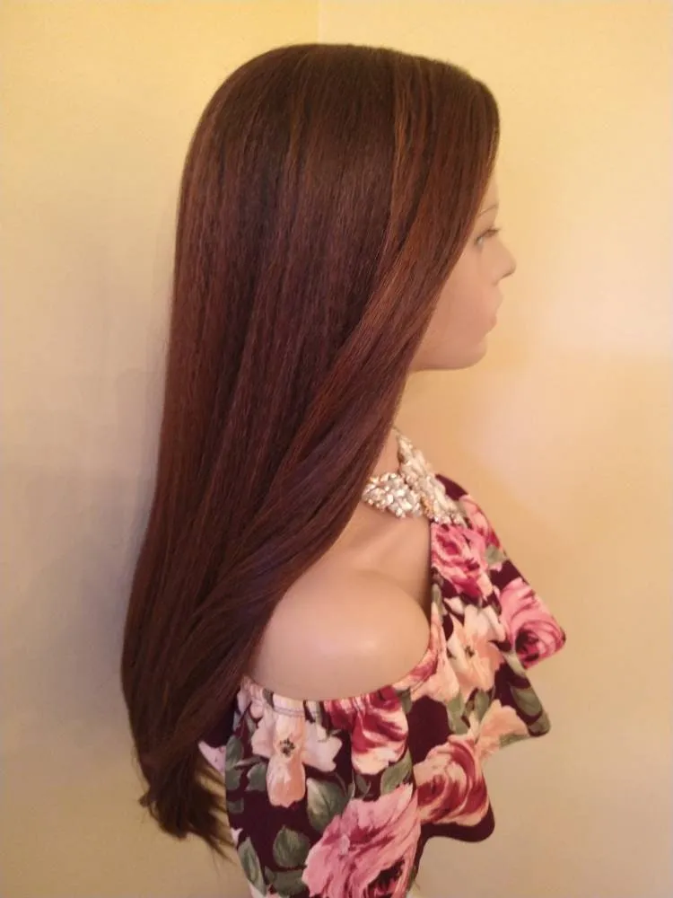 Kinky Straight Full Wig |  Glory Tress |  African American Wig | Yaki Texture | Brown Wig | Lace Parting Closure | READY To SHIP // COCONUT