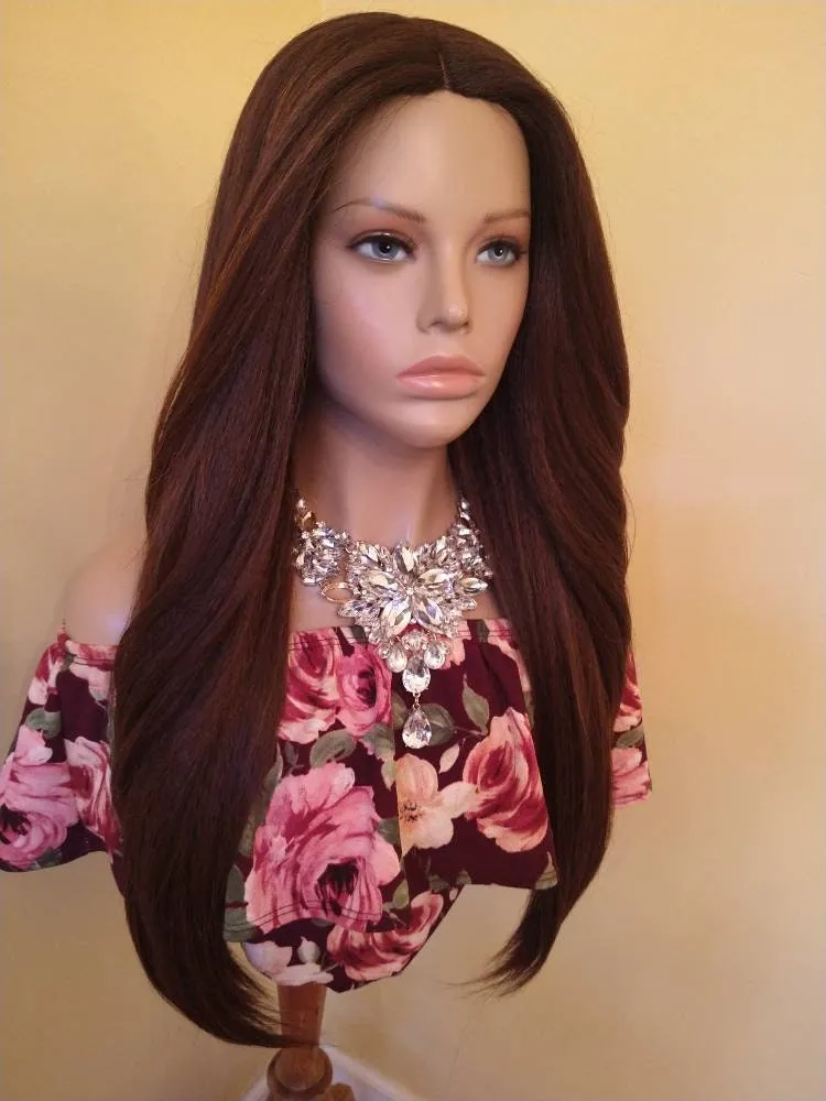 Kinky Straight Full Wig |  Glory Tress |  African American Wig | Yaki Texture | Brown Wig | Lace Parting Closure | READY To SHIP // COCONUT