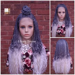 Lace Front Wig, Glory Tress, Braided Wig, African American Wig, Box Braid Wig, Blonde Wig, Ombre Silver Wig, Micro Braided Wig // JUSTICE4