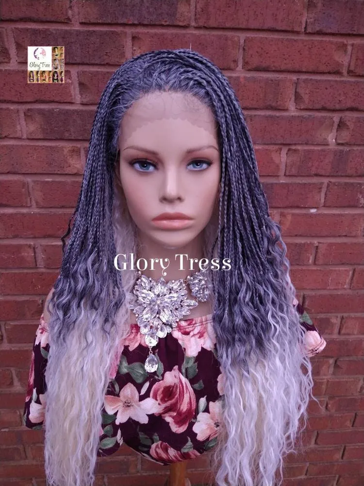 Lace Front Wig, Glory Tress, Braided Wig, African American Wig, Box Braid Wig, Blonde Wig, Ombre Silver Wig, Micro Braided Wig // JUSTICE4