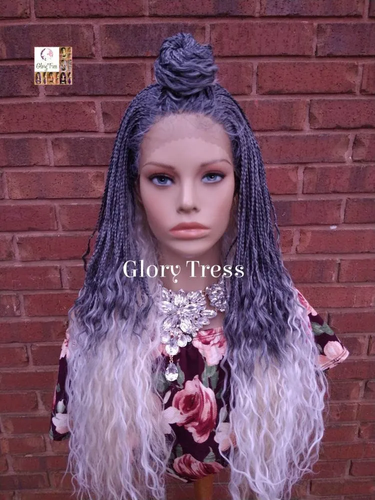 Lace Front Wig, Glory Tress, Braided Wig, African American Wig, Box Braid Wig, Blonde Wig, Ombre Silver Wig, Micro Braided Wig // JUSTICE4