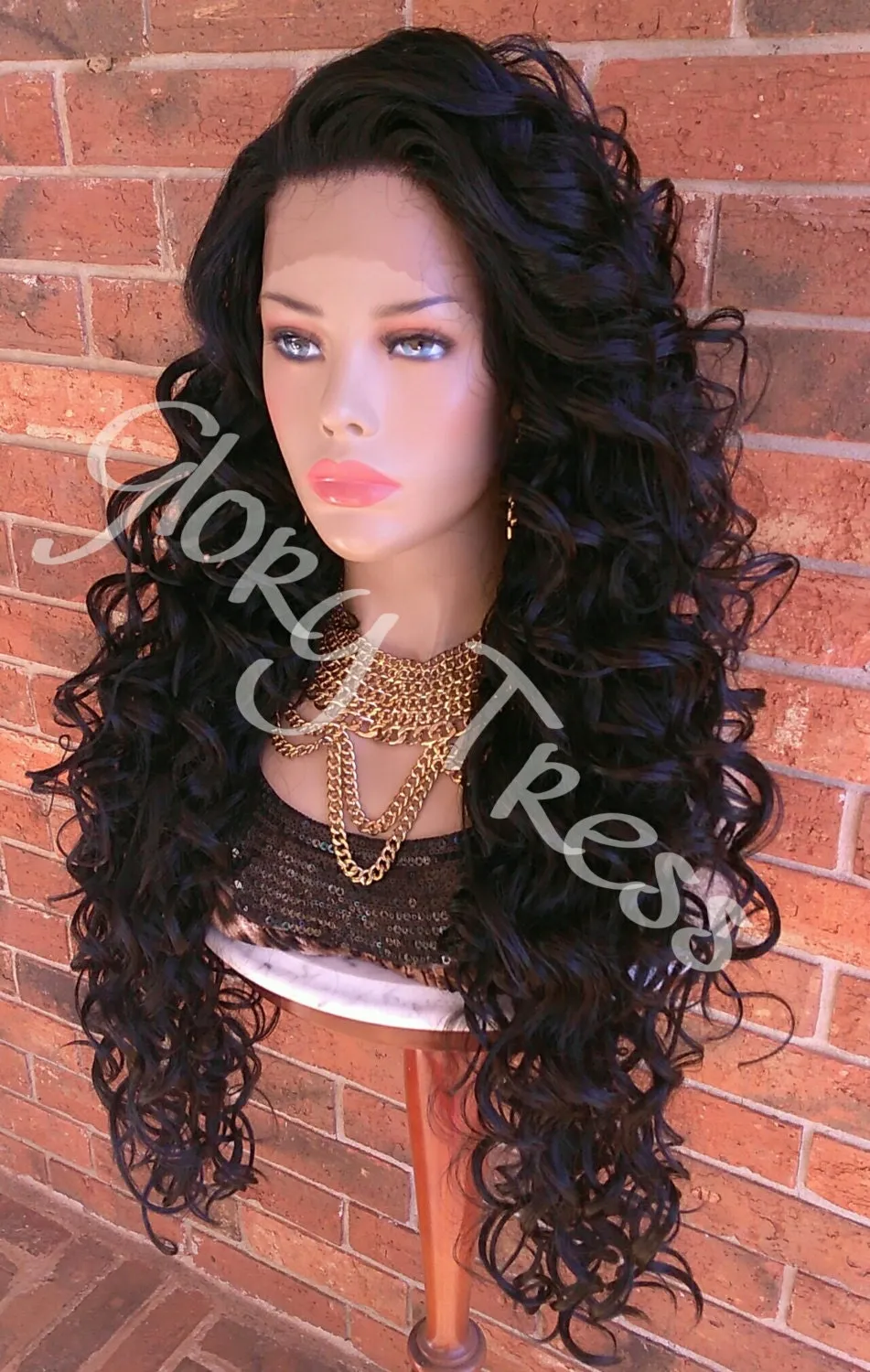 Lace Front Wig - Wigs - Glory Tress - Long Wavy Wig - Black Wig - Human Hair Blend Wig - Lace Front Wigs - Deep Wave- ON SALE // GLORY