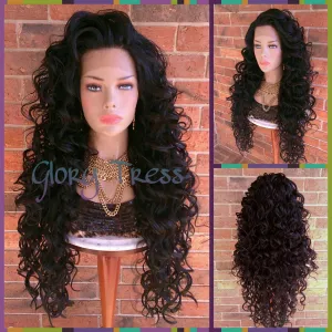 Lace Front Wig - Wigs - Glory Tress - Long Wavy Wig - Black Wig - Human Hair Blend Wig - Lace Front Wigs - Deep Wave- ON SALE // GLORY