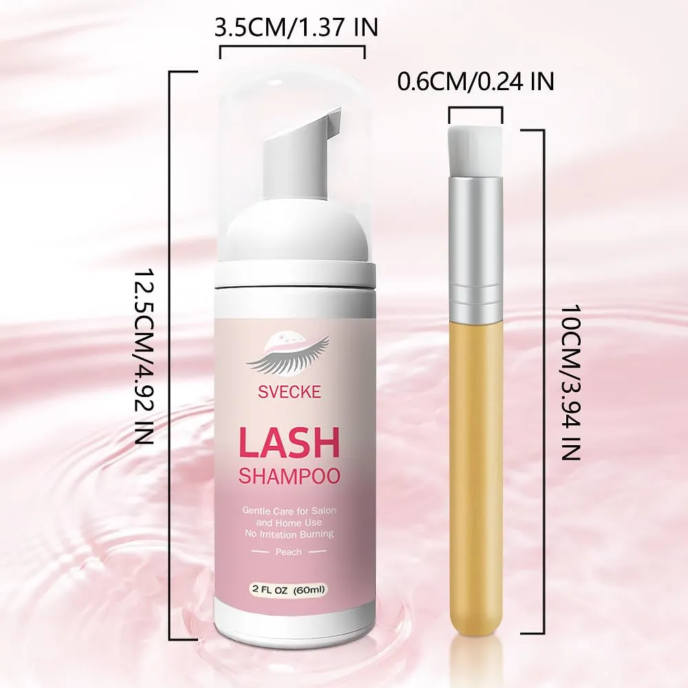 Lash Shampoo Kit for Eyelash Extension, Eyelash Shampoo 2 Fl.Oz / 60Ml, Eyelash Extension Cleanser, Lash Eyelid Foam Cleaning Kit for Salon Use and Home Use (Peach)