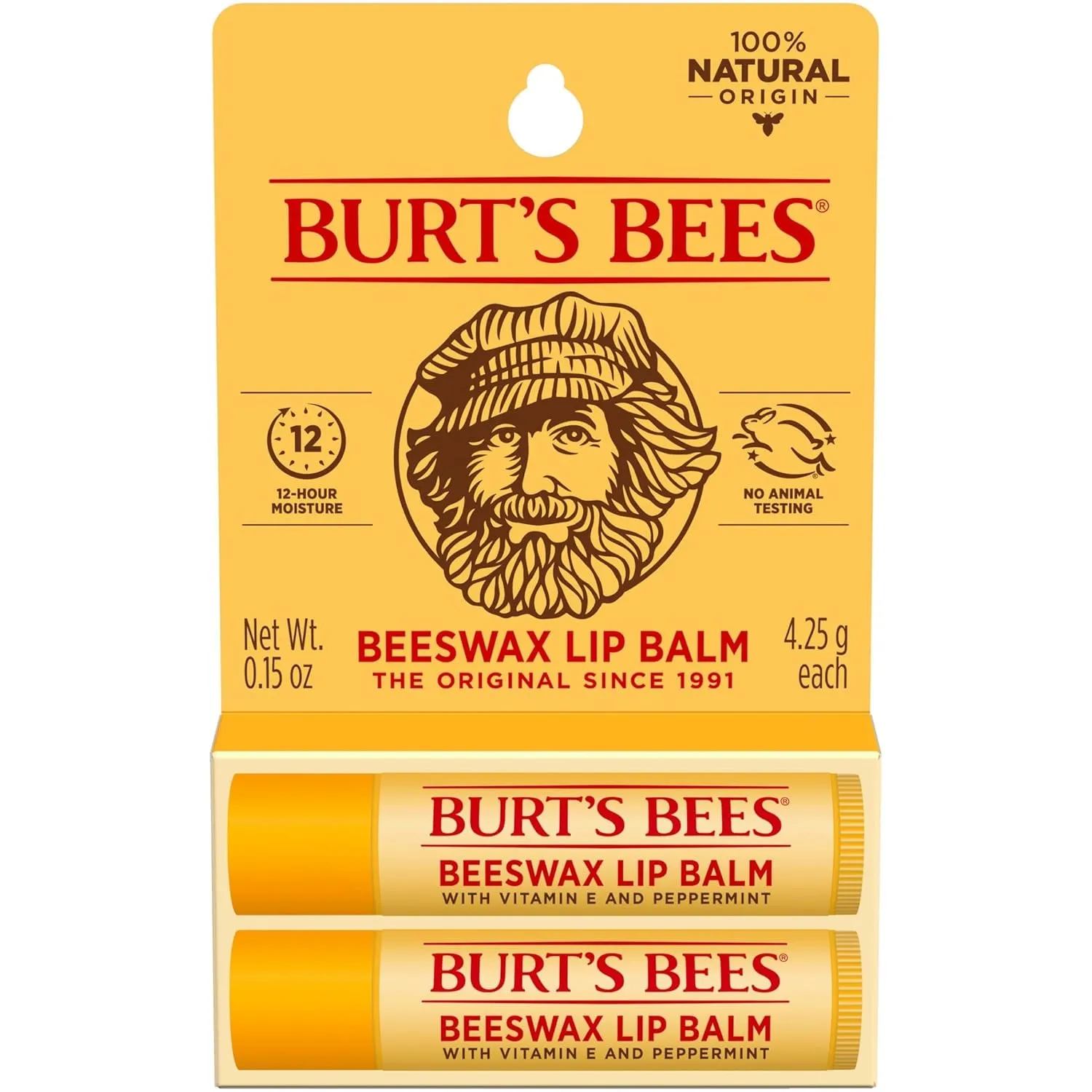 Lip Balm - Original Beeswax, Lip Moisturizer with Responsibly Sourced Beeswax, Tint-Free, Natural Origin Conditioning Treatment, 2 Tubes, 0.15 Oz.