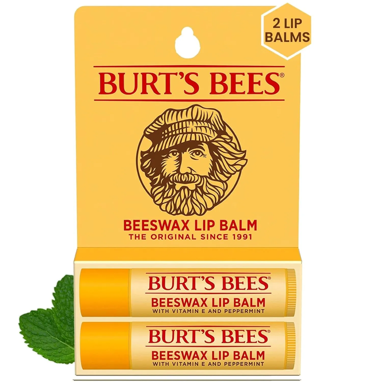 Lip Balm - Original Beeswax, Lip Moisturizer with Responsibly Sourced Beeswax, Tint-Free, Natural Origin Conditioning Treatment, 2 Tubes, 0.15 Oz.