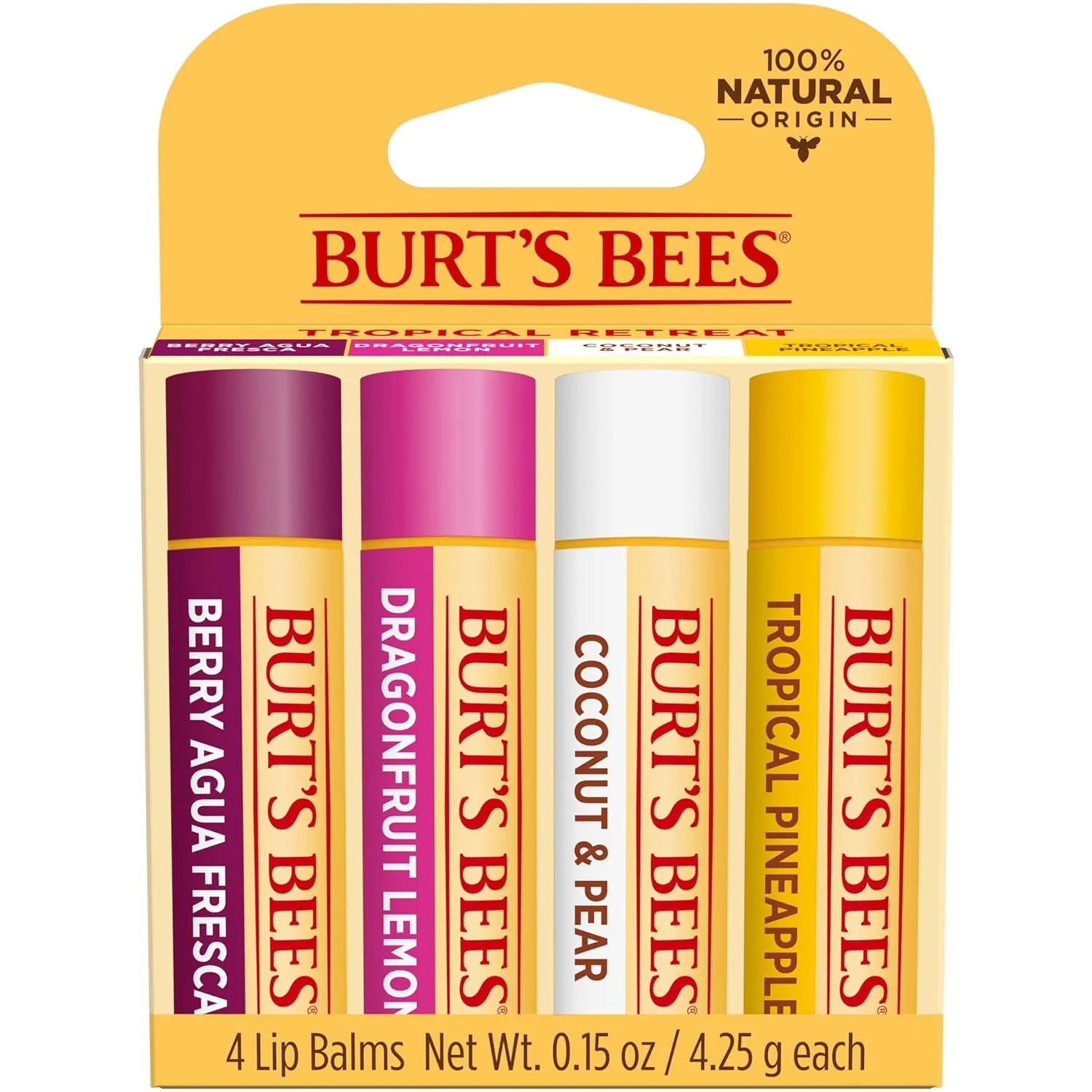 Lip Balm - Original Beeswax, Lip Moisturizer with Responsibly Sourced Beeswax, Tint-Free, Natural Origin Conditioning Treatment, 4 Tubes, 0.15 Oz.
