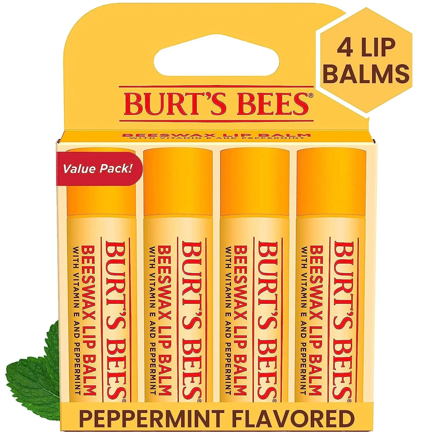 Lip Balm - Original Beeswax, Lip Moisturizer with Responsibly Sourced Beeswax, Tint-Free, Natural Origin Conditioning Treatment, 4 Tubes, 0.15 Oz.