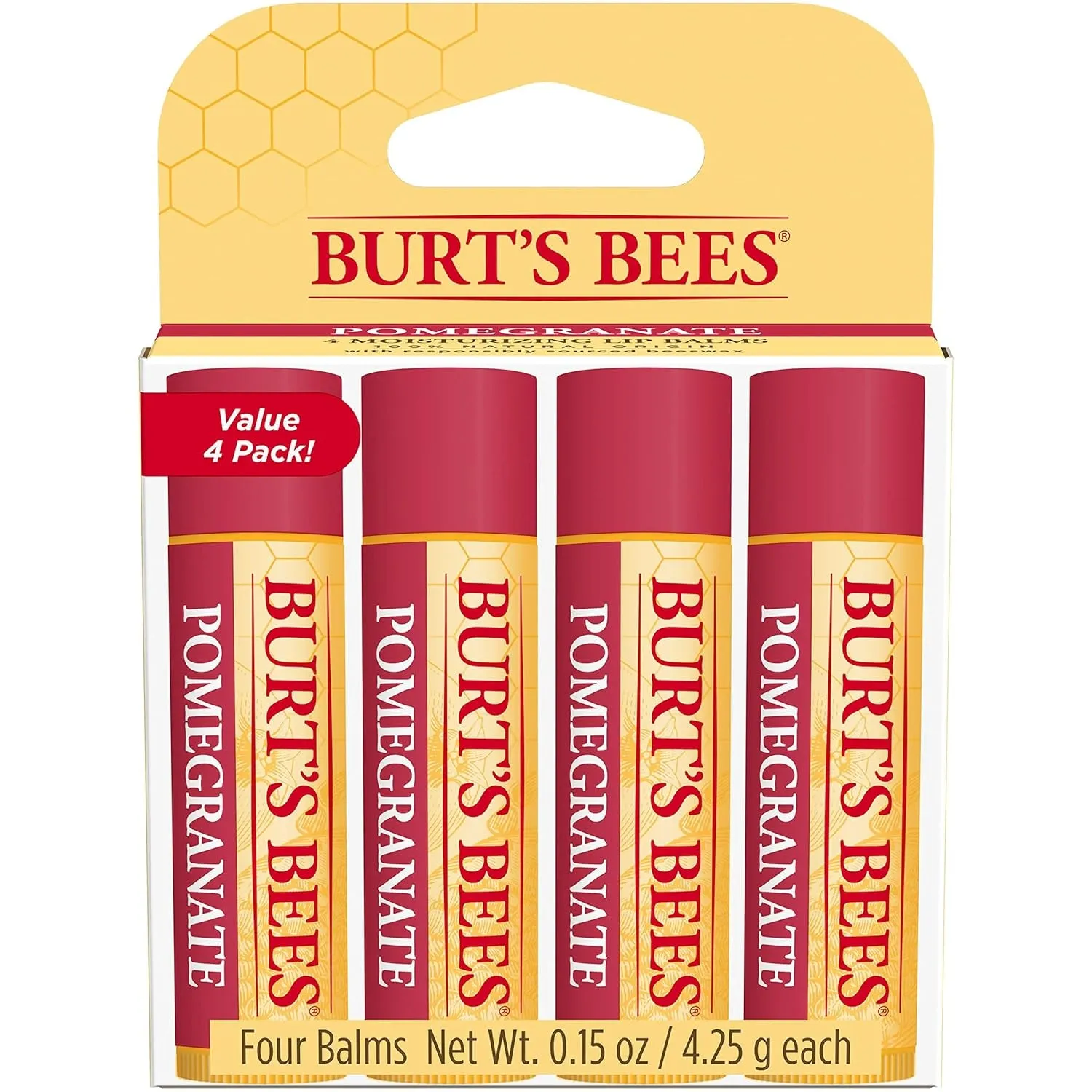 Lip Balm - Original Beeswax, Lip Moisturizer with Responsibly Sourced Beeswax, Tint-Free, Natural Origin Conditioning Treatment, 4 Tubes, 0.15 Oz.