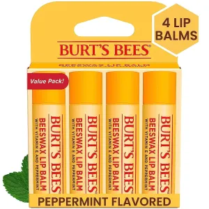 Lip Balm - Original Beeswax, Lip Moisturizer with Responsibly Sourced Beeswax, Tint-Free, Natural Origin Conditioning Treatment, 4 Tubes, 0.15 Oz.