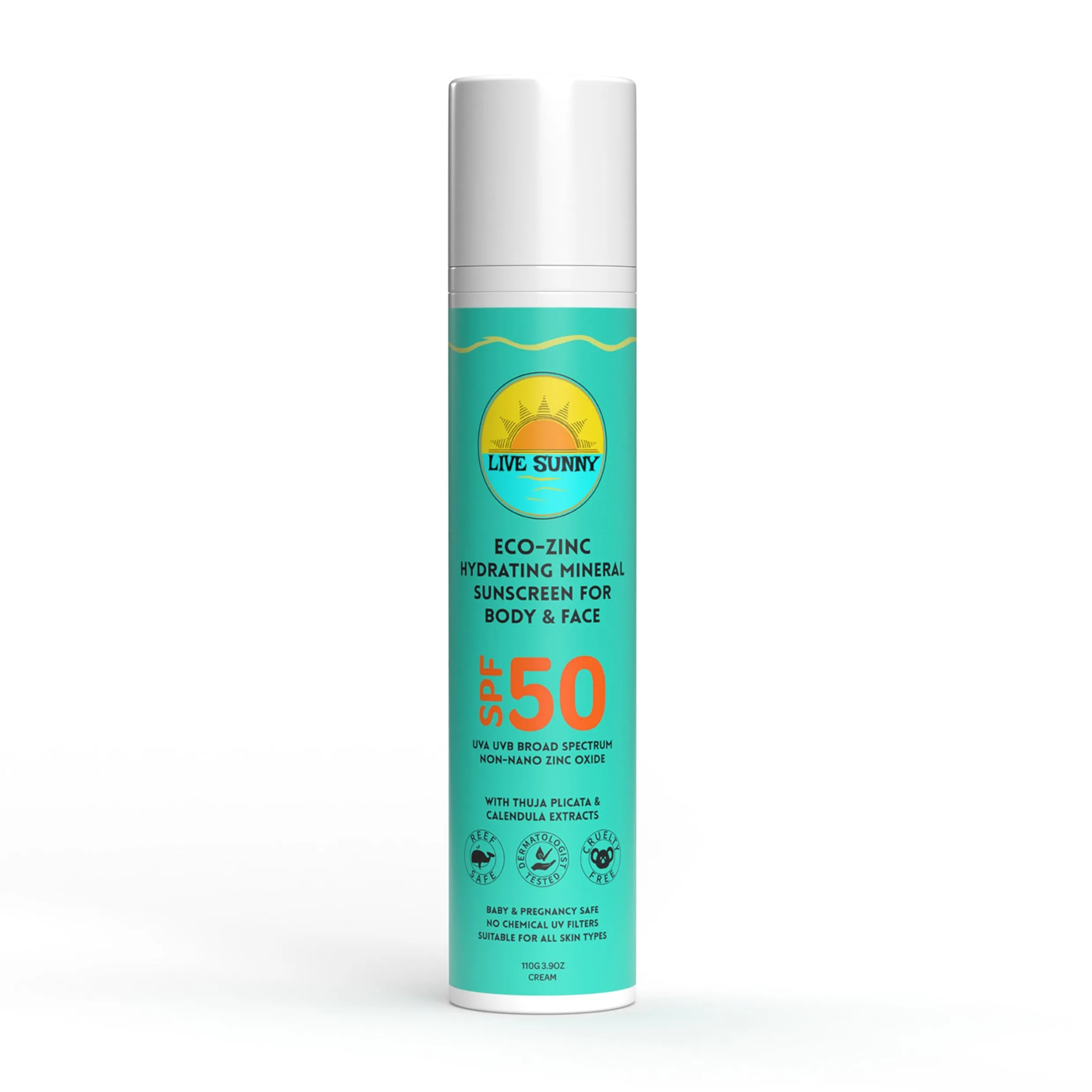 LIVE SUNNY ECO ZINC SPF50 BODY AND FACE SUNSCREEN NON TINTED 110GM