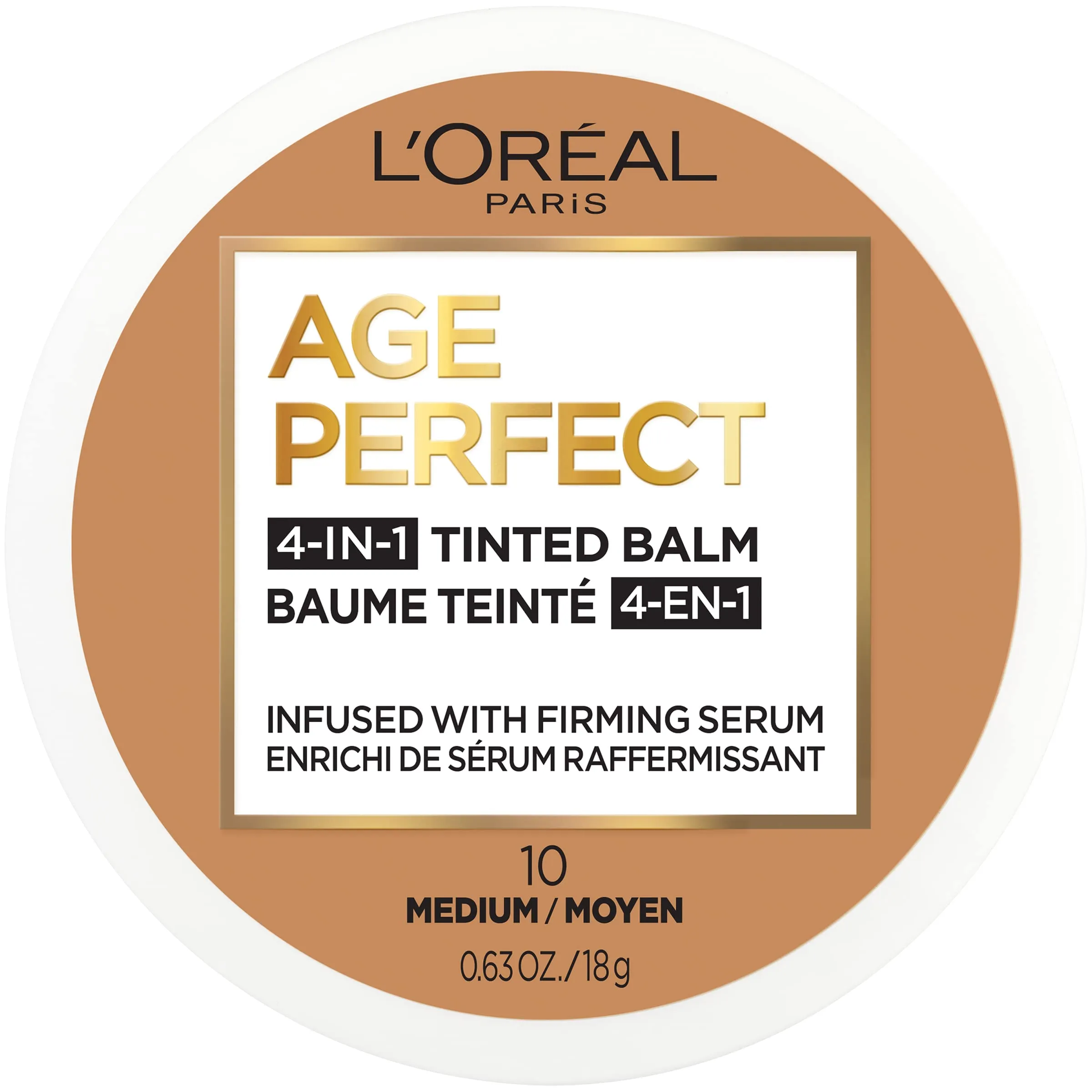 L'Oreal Paris Age Perfect 4-in-1 Tinted Face Balm Foundation with Firming Serum, Medium 10, 0.61 Ounce