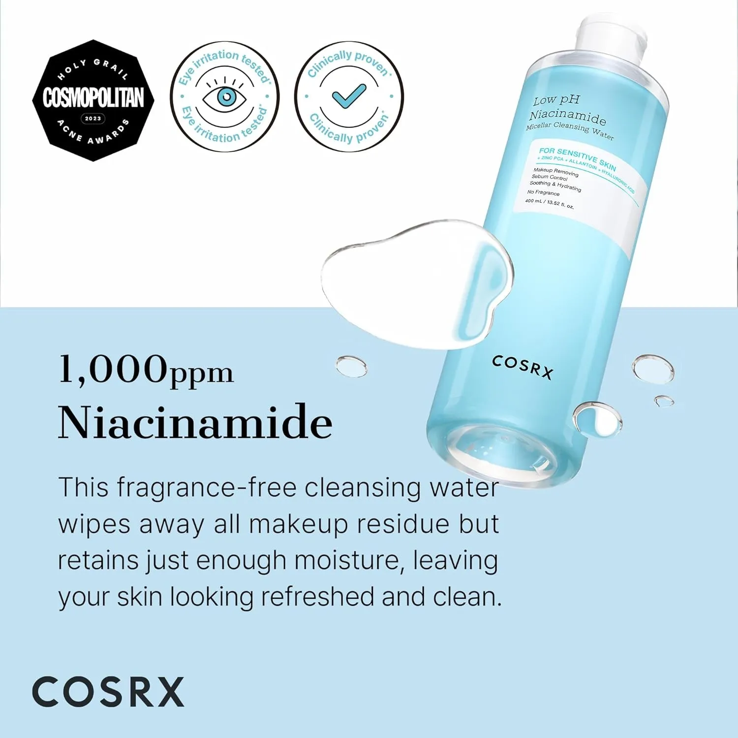 Low Ph Niacinamide Micellar Cleansing Water Daily Mild Facial Cleansing Wash for Sensitive Skin, Sebum Control, Korean Skin Care (13.52Fl.Oz/400Ml)