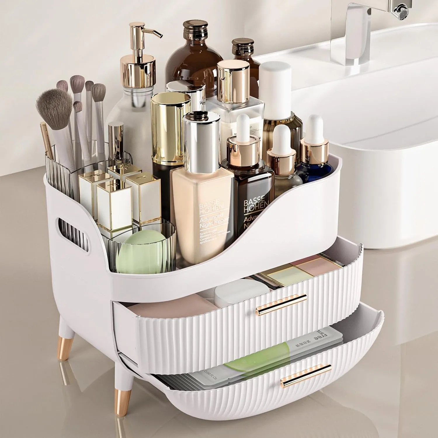 Makeup Organizer with Drawers,Skincare Organizer for Vanity,Storage Box with Handle,Large Cosmetic Display Case for Dresser, Bathroom Countertop