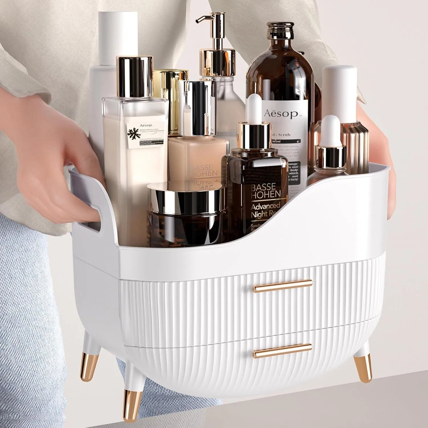 Makeup Organizer with Drawers,Skincare Organizer for Vanity,Storage Box with Handle,Large Cosmetic Display Case for Dresser, Bathroom Countertop