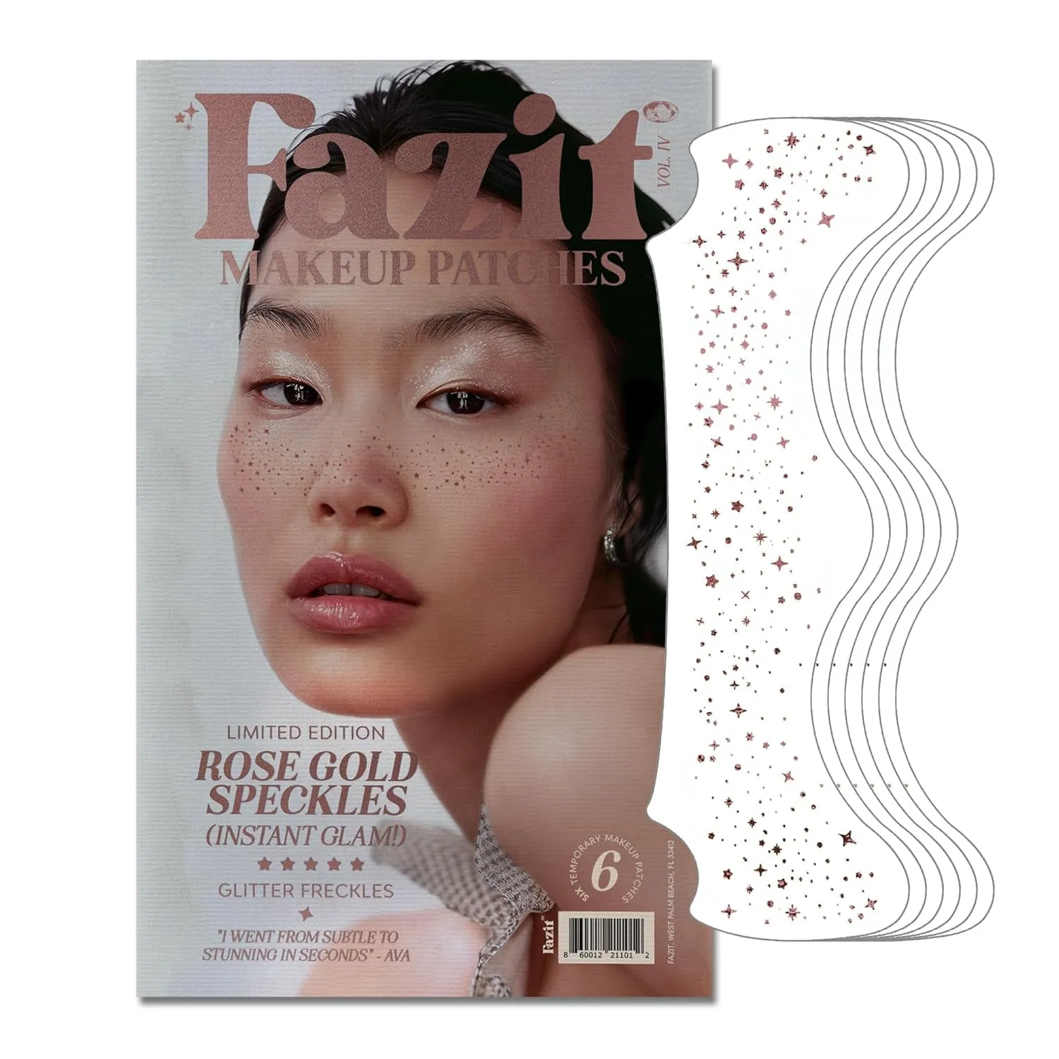 Makeup Patches - Gold - Face Glitter Makeup Speckles - Glow up Makeup Patches - Face Glitter Speckles Patches - Cute Glitter Makeup Accessories for Women - Cosmetic Glitter for Face - 6 Count