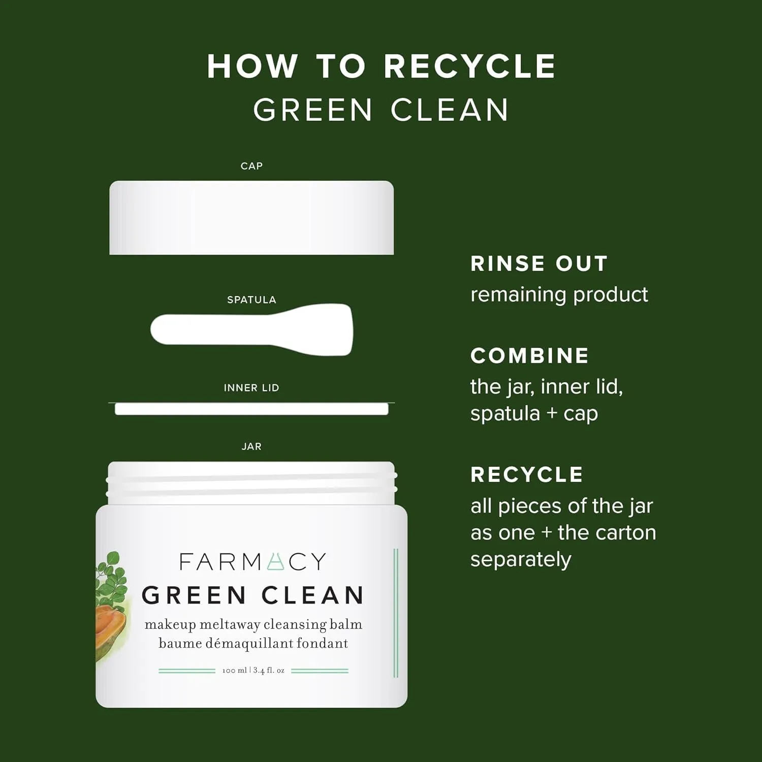 Makeup Remover Cleansing Balm - Green Clean Waterproof Makeup Remover   Oil Based Cleanser - Gentle Exfoliating Double Cleanser - Melts from Balm to Milky Lather (100Ml)