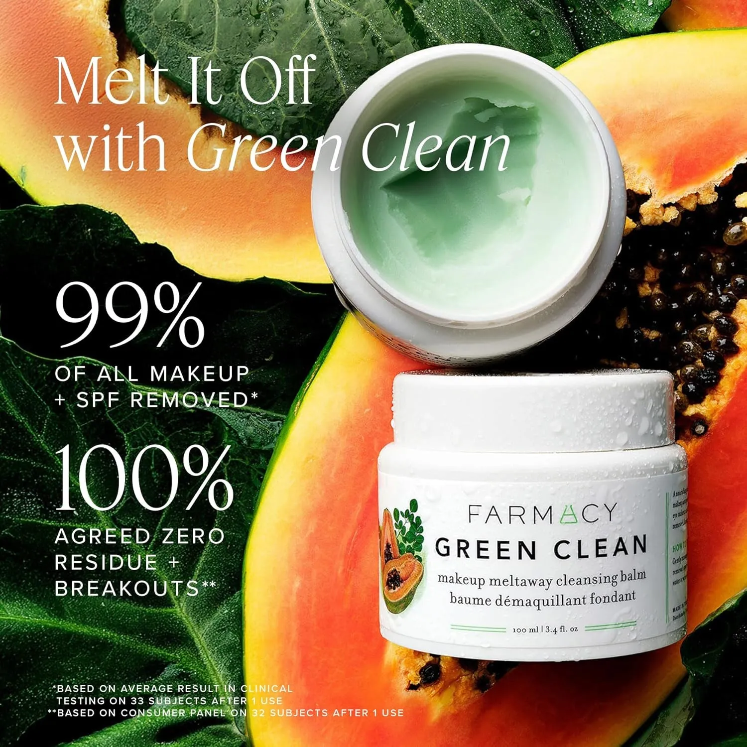 Makeup Remover Cleansing Balm - Green Clean Waterproof Makeup Remover   Oil Based Cleanser - Gentle Exfoliating Double Cleanser - Melts from Balm to Milky Lather (100Ml)