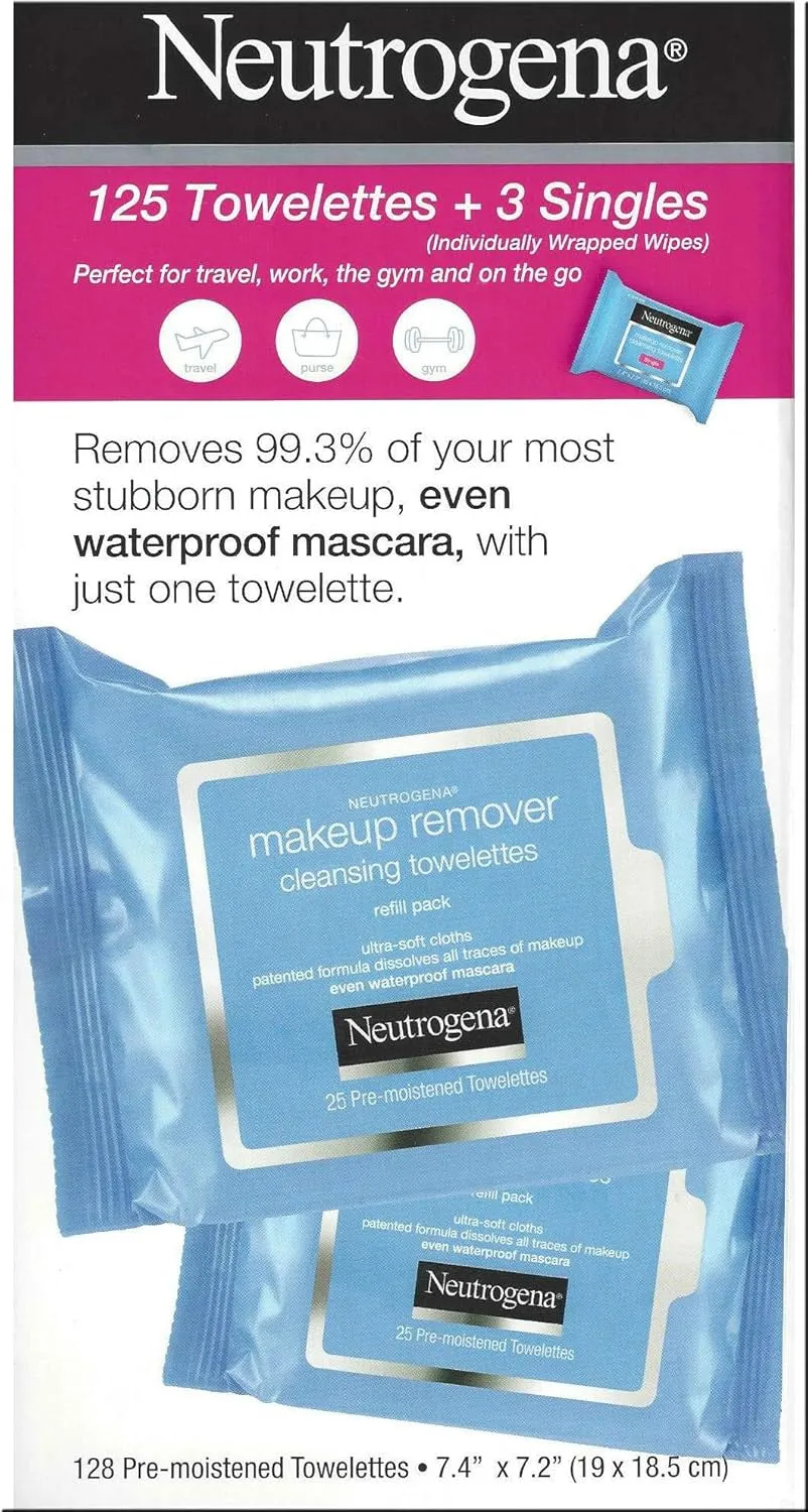 Makeup Remover Cleansing Towelettes, Daily Face Wipes to Remove Dirt, Oil, Makeup & Waterproof Mascara, 25 Ct (5 Pack   3 Bonus Pouches)
