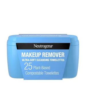 Makeup Remover Facial Cleansing Towelettes, Daily Face Wipes Remove Dirt, Oil, Sweat, Makeup & Waterproof Mascara, Gentle, Soap- & Alcohol-Free, 100% Plant-Based Cloth, 25 Ct