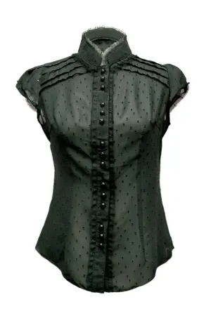 Malia frilled cap sleeves boby sheer chiffon shirt in black