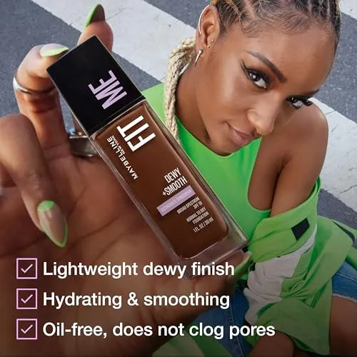 Maybelline Fit Me Dewy   Smooth Liquid Foundation Makeup, Medium Buff, 1 Count (Packaging May Vary)