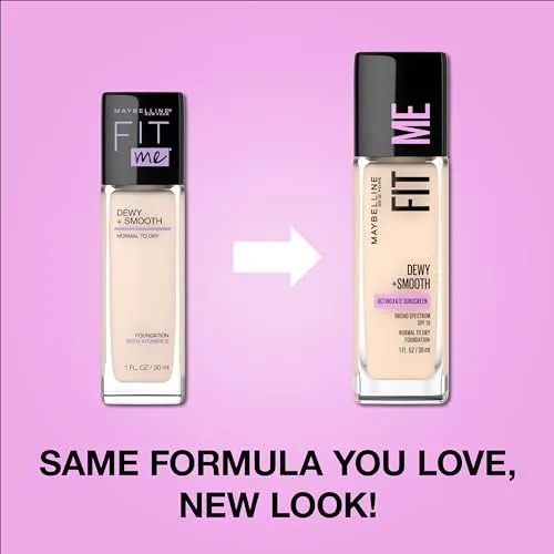 Maybelline Fit Me Dewy   Smooth Liquid Foundation Makeup, Medium Buff, 1 Count (Packaging May Vary)