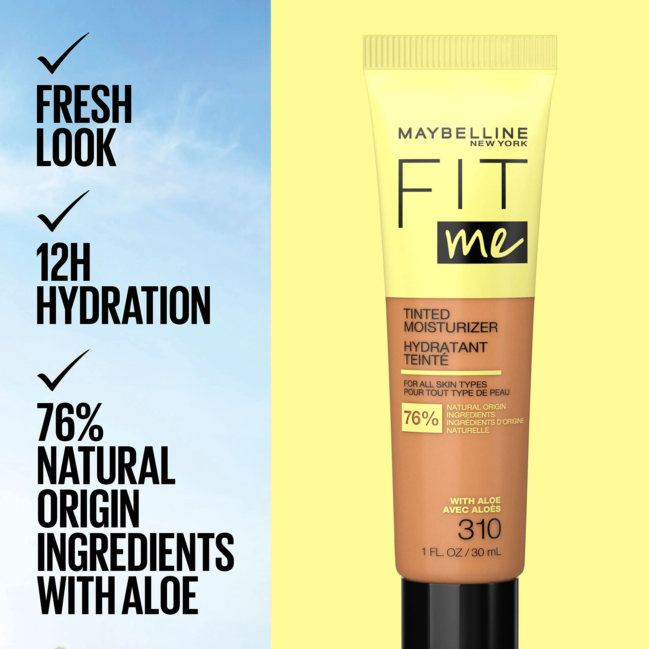 Maybelline Fit Me Tinted Moisturizer, Natural Coverage, Face Makeup, 310, 1 Count
