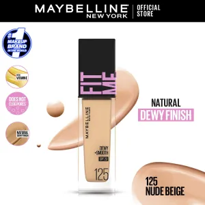 Maybelline Ny New Fit Me Dewy   Smooth Liquid Foundation Spf 23 - 125 Nude Beige 30Ml - For Normal To Dry Skin