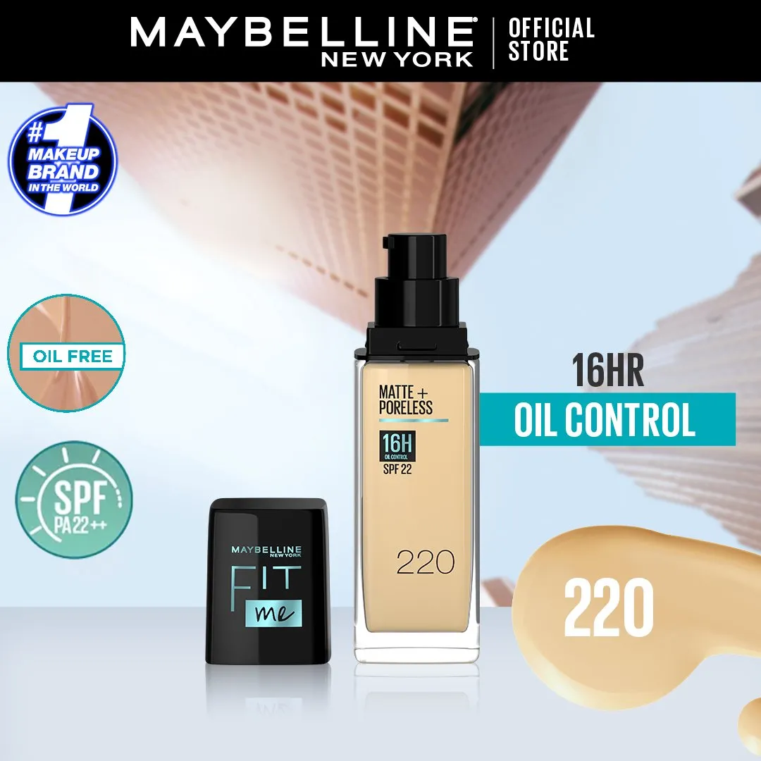 Maybelline Ny New Fit Me Matte   Poreless Liquid Foundation Spf 22 - 220 Natural Beige 30Ml - For Normal To Oily Skin