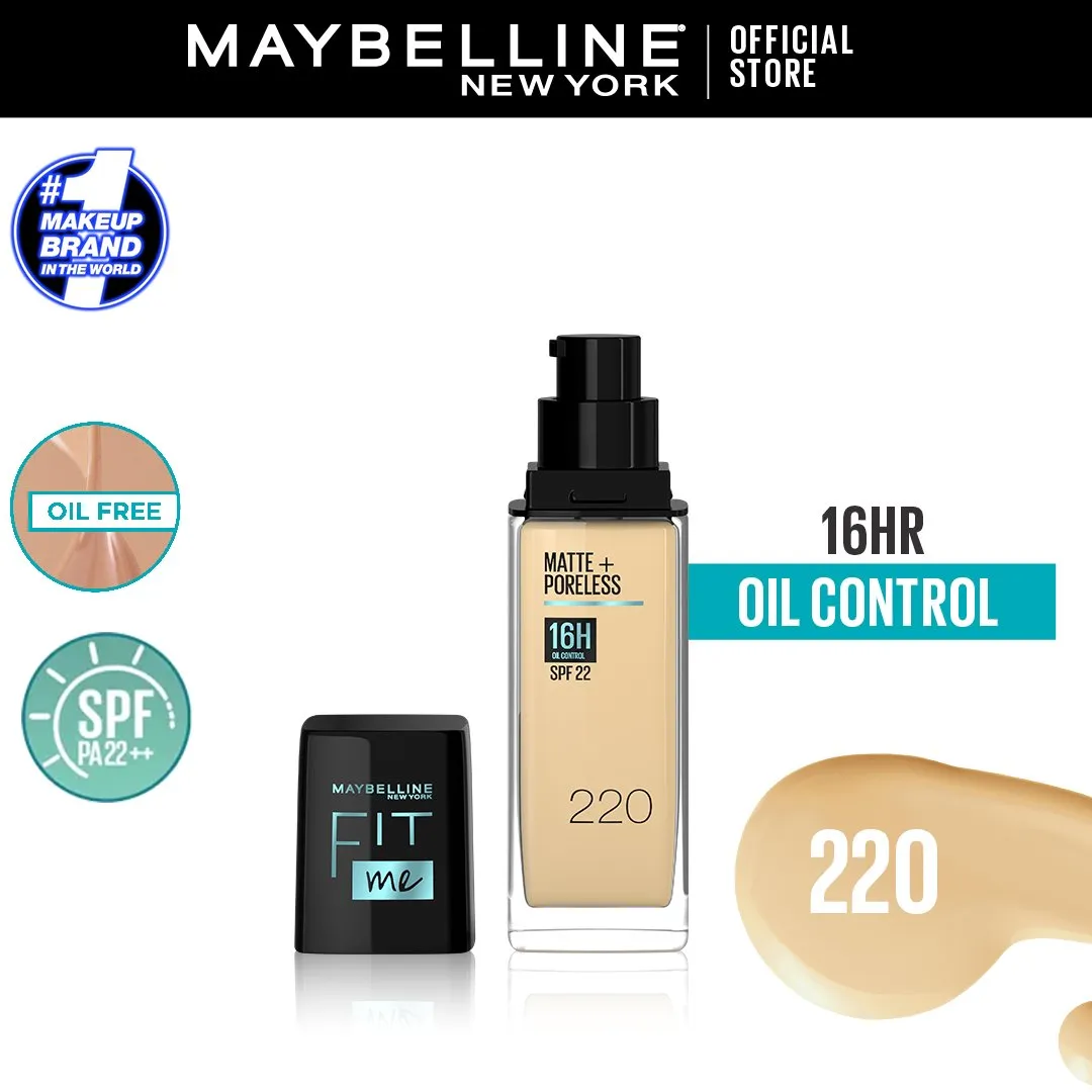Maybelline Ny New Fit Me Matte   Poreless Liquid Foundation Spf 22 - 220 Natural Beige 30Ml - For Normal To Oily Skin