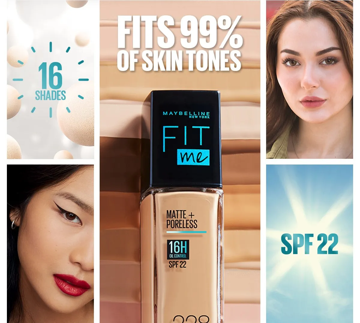 Maybelline Ny New Fit Me Matte   Poreless Liquid Foundation Spf 22 - 220 Natural Beige 30Ml - For Normal To Oily Skin