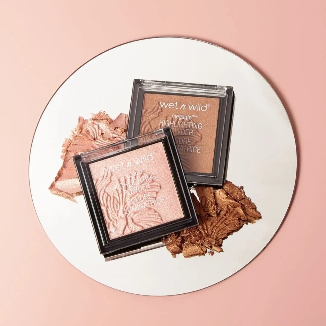 Megaglo Highlighting Powder, Highlighter Makeup, Shimmer Glow, Pink Rose Gold Blossom Glow