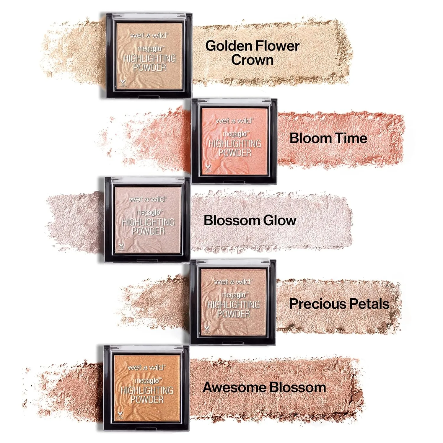 Megaglo Highlighting Powder, Highlighter Makeup, Shimmer Glow, Pink Rose Gold Blossom Glow