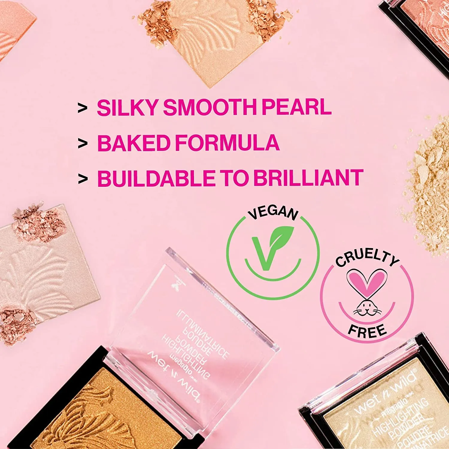 Megaglo Highlighting Powder, Highlighter Makeup, Shimmer Glow, Pink Rose Gold Blossom Glow