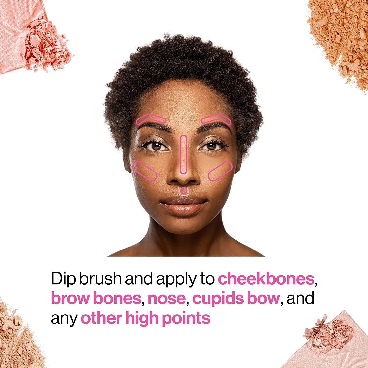 Megaglo Highlighting Powder, Highlighter Makeup, Shimmer Glow, Pink Rose Gold Blossom Glow