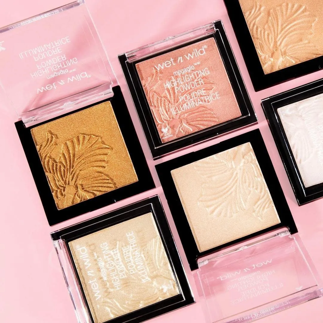 Megaglo Highlighting Powder, Highlighter Makeup, Shimmer Glow, Pink Rose Gold Blossom Glow