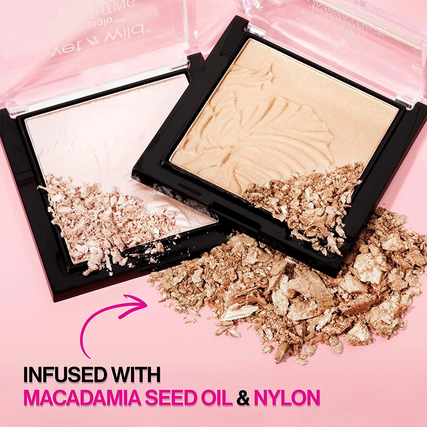 Megaglo Highlighting Powder, Highlighter Makeup, Shimmer Glow, Pink Rose Gold Blossom Glow