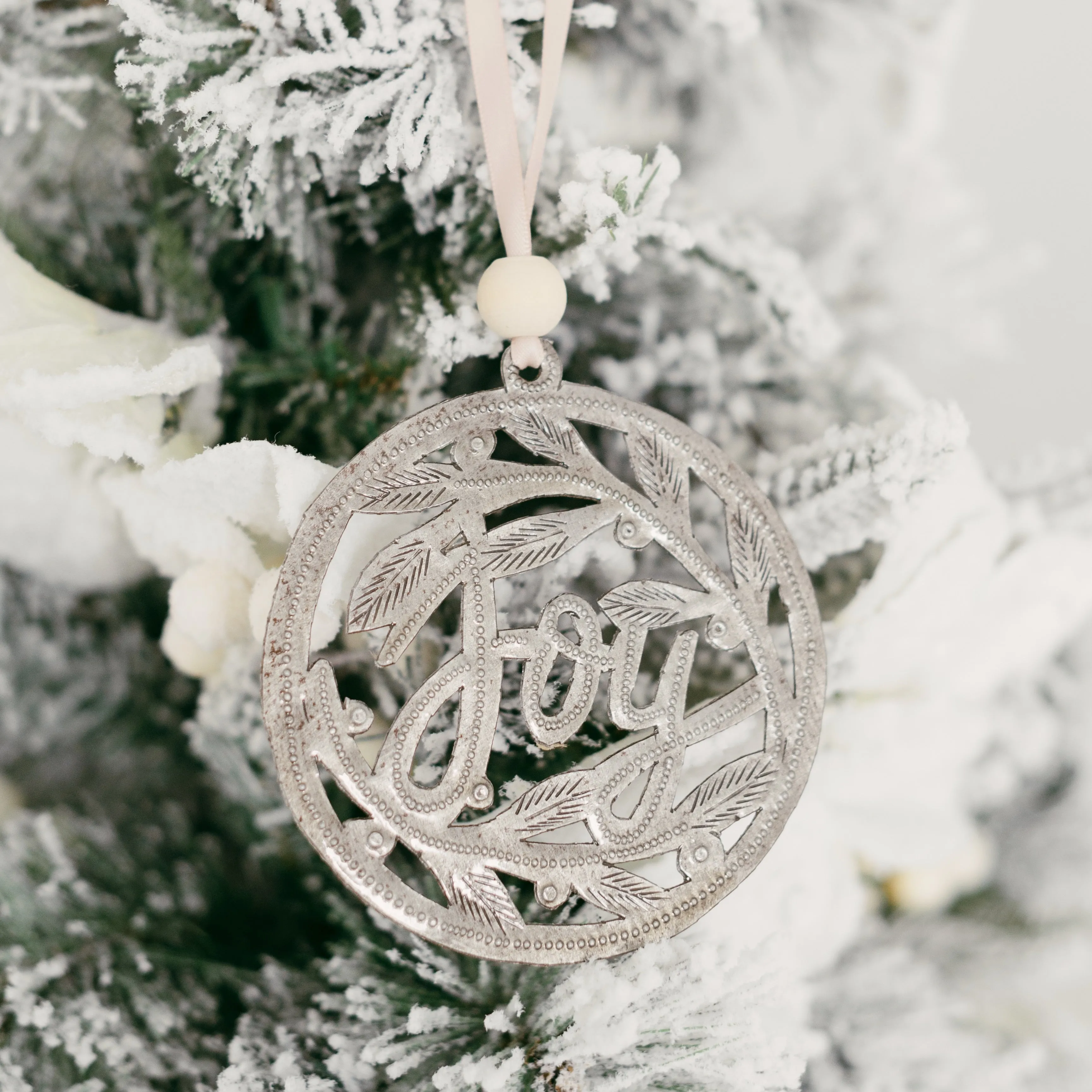 Metal Art Ornament - Joy with Leaves