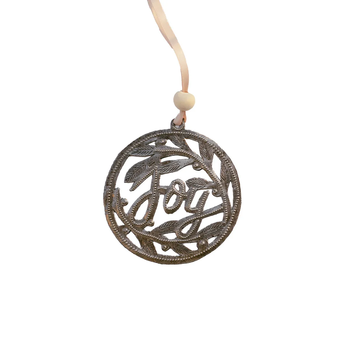 Metal Art Ornament - Joy with Leaves