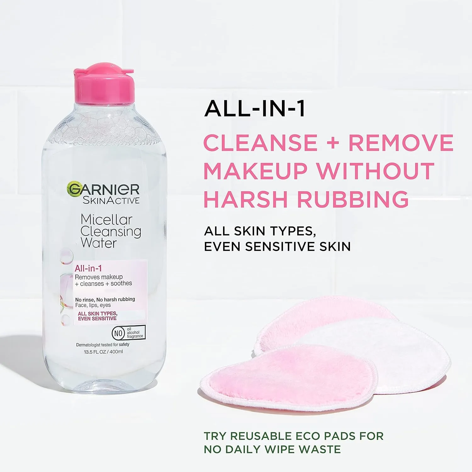 Micellar Water, Hydrating Facial Cleanser & Makeup Remover, Suitable for Sensitive Skin, Vegan, Cruelty Free, 13.5 Fl Oz (400Ml), 2 Count