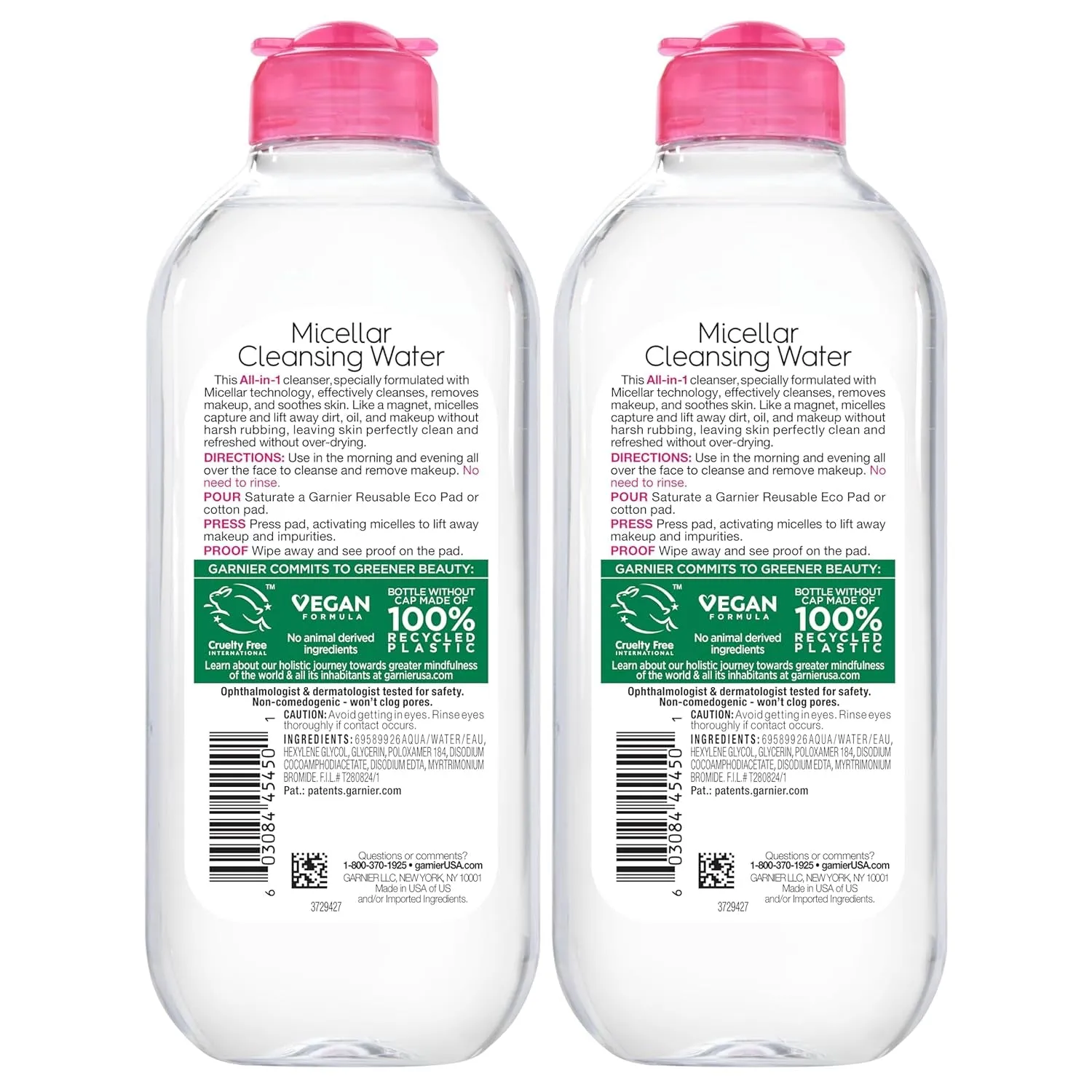 Micellar Water, Hydrating Facial Cleanser & Makeup Remover, Suitable for Sensitive Skin, Vegan, Cruelty Free, 13.5 Fl Oz (400Ml), 2 Count