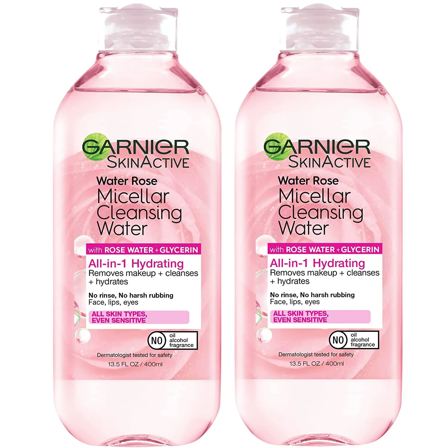 Micellar Water with Rose Water and Glycerin, Hydrating Facial Cleanser & Makeup Remover, for All Skin Types, Vegan, Cruelty Free, 13.5 Fl Oz (400Ml), 1 Count