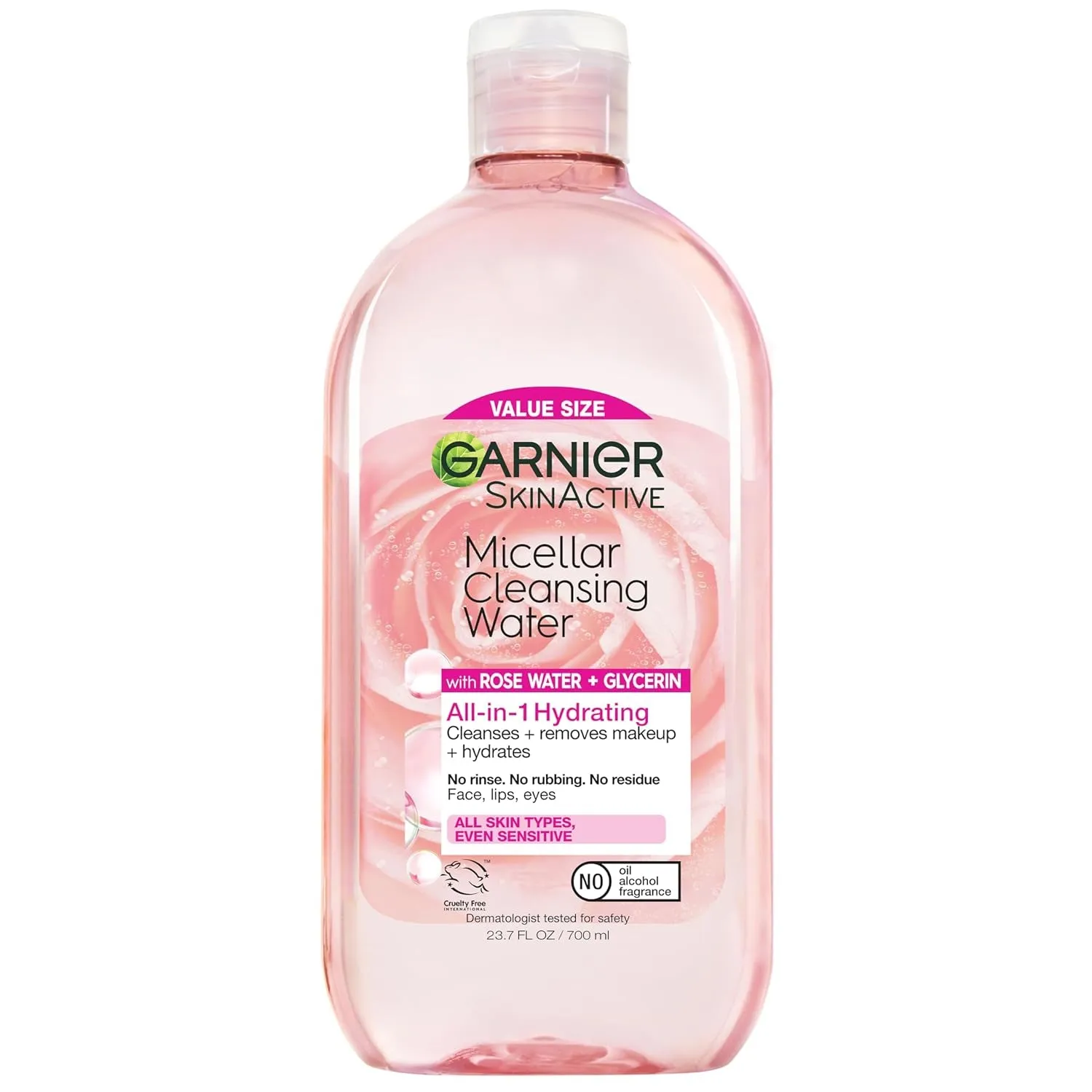 Micellar Water with Rose Water and Glycerin, Hydrating Facial Cleanser & Makeup Remover, for All Skin Types, Vegan, Cruelty Free, 13.5 Fl Oz (400Ml), 1 Count