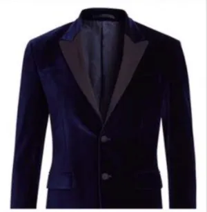 Midnight Blue Plain Velvet Jacket