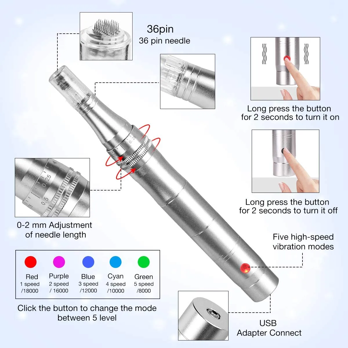 Mircroneedling Pen Dermapen with Microneedling Cartridges for Acne Scars Stretch Marks
